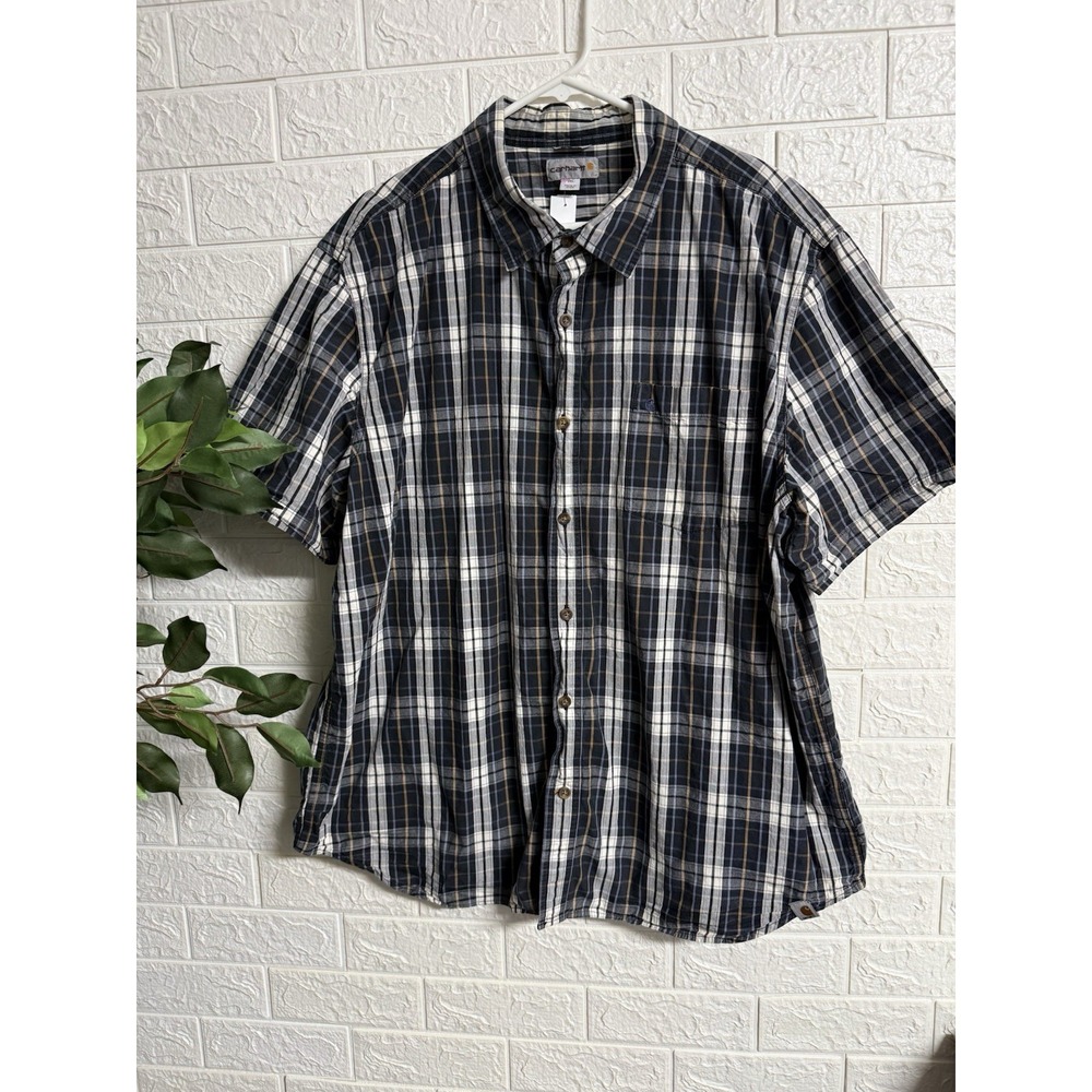 Carhartt Shirt Mens 2XL Loose Fit Short Sleeve Plaid Button Pockets 101156 001